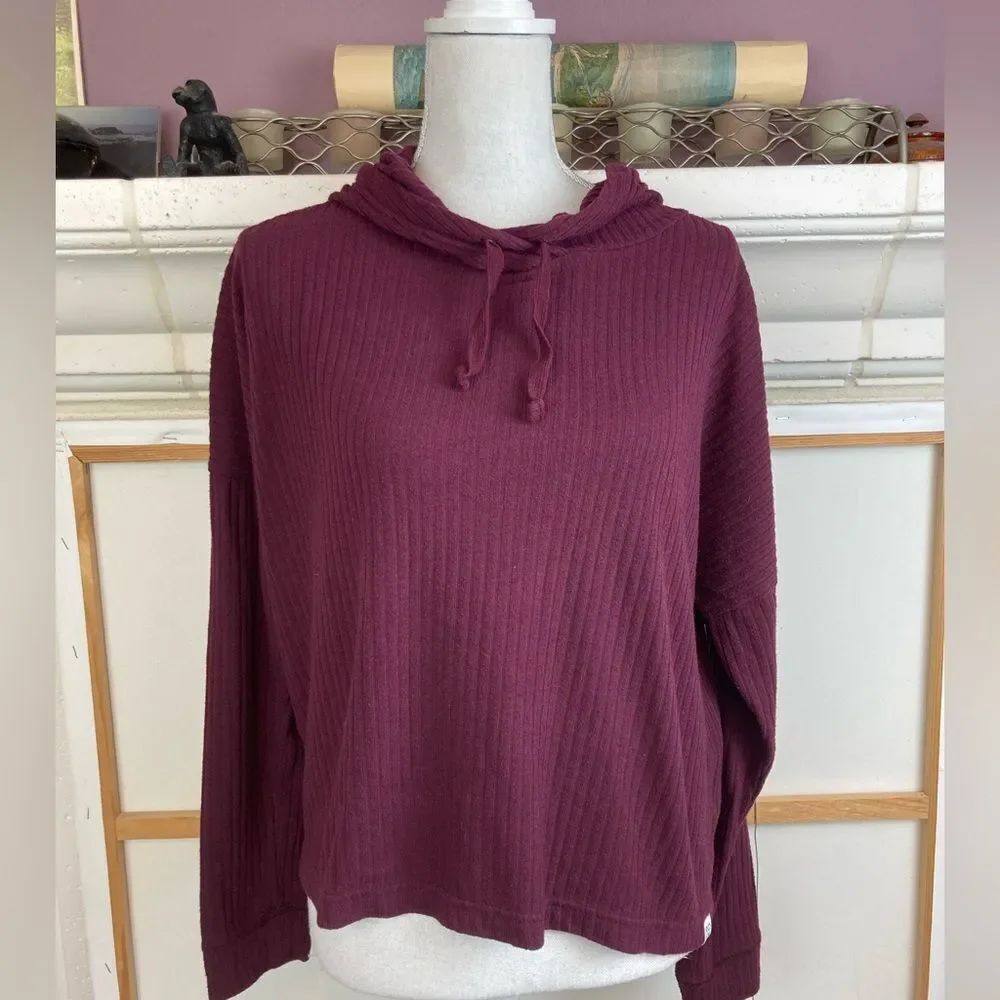 Roxy Snuggly Burgundy Ribbed Hoodie Top
